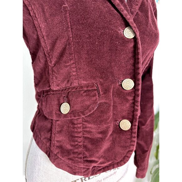 Y2k Aeropostale Velvet Burgundy Plum Red Blazer Jacket size Small - Picture 6 of 9
